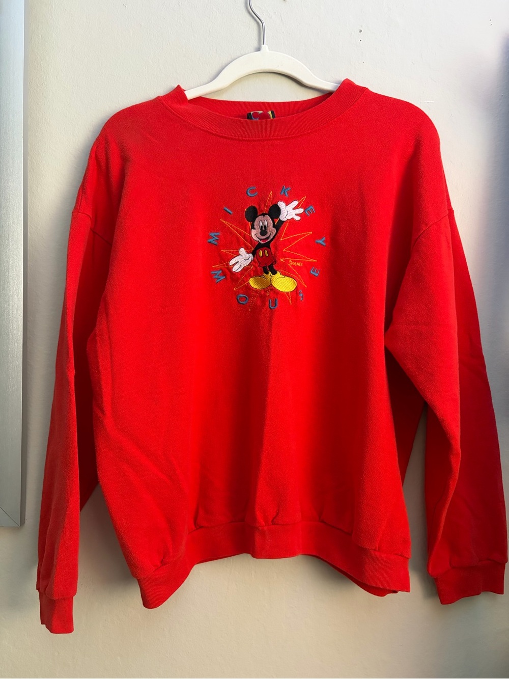 Vintage Disney Red Mickey Embroidered Crew Neck